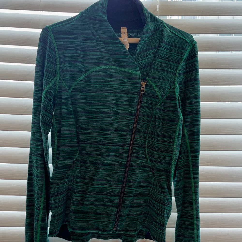 lululemon athletica Forest Green Striped Asymmetrical Zip Jacket